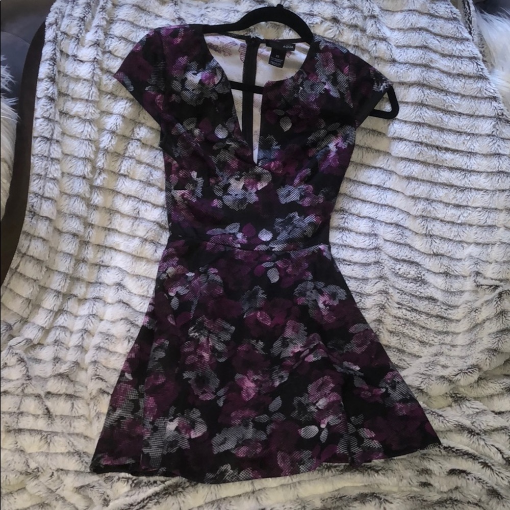 AQUA floral v-neck mini dress